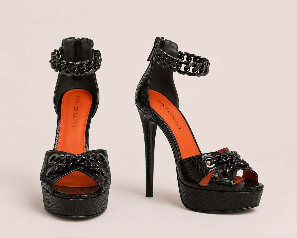 NWT Via Spiga Faux Snakeskin Chain Platform Heels Peep Toe Sandal 7.5
